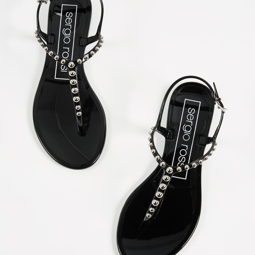Sergio Rossi Khata Beaded Jelly Sandals, Black, Size 38